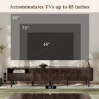 Meuble TV Homy Casa 78 style moderne du milieu du siècle avec portes à motif texturé et étagère de rangement ouverte, pour téléviseur 85 pouces, Noyer
