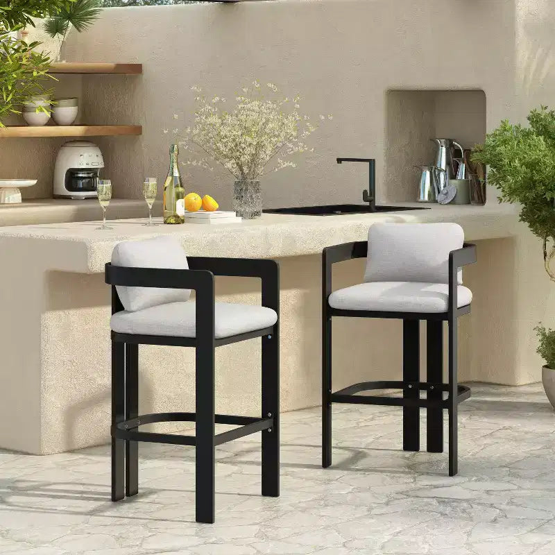 Tabourets de bar d'extérieur en aluminium Cal modernes avec coussin Christopher Knight Home