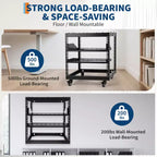Armoire réseau ouverte, acier au carbone, hauteur réglable 22-40 pouces, fixation murale et autoportante, 2 plateaux et roulettes, support de serveur pour équipement informatique/audiovisuel.