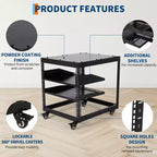 Armoire réseau ouverte, acier au carbone, hauteur réglable 22-40 pouces, fixation murale et autoportante, 2 plateaux et roulettes, support de serveur pour équipement informatique/audiovisuel.