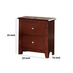 Table de chevet en bois Royal Hampton 25 po à 2 tiroirs avec poignées en métal, marron
