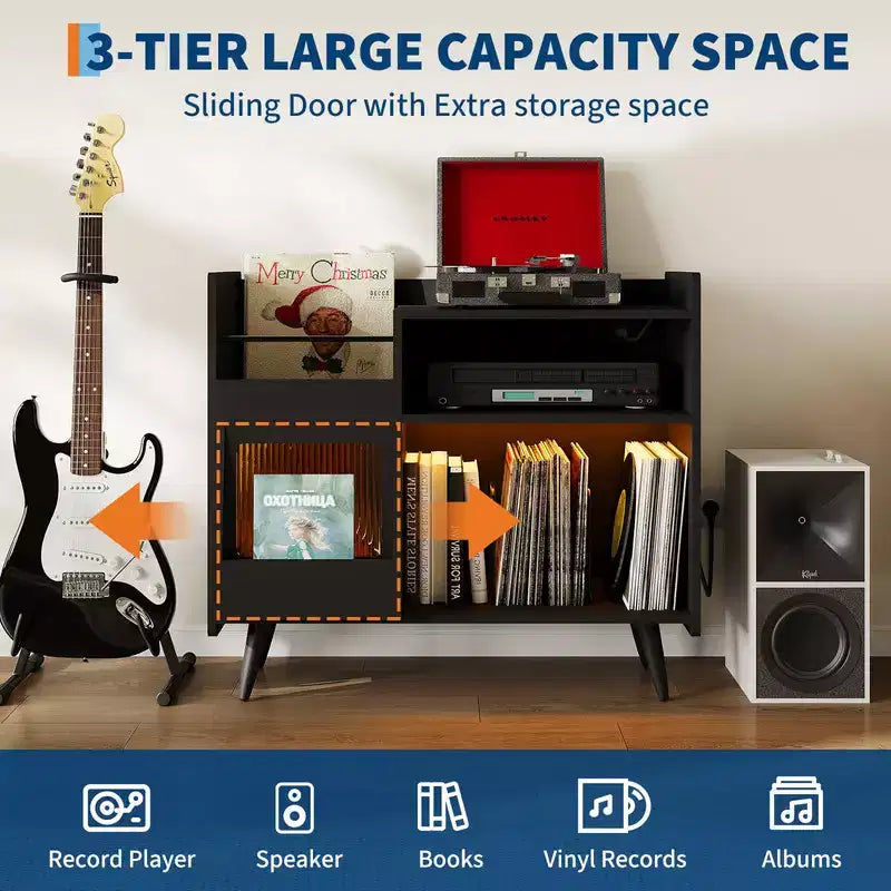 Meuble de rangement pour tourne-disque, Meuble de rangement pour vinyles, Table pour tourne-disque