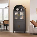 COZONY Armoire haute métallique arquée, Bibliothèque de garde-manger avec porte vitrée et tiroir Étagères réglables pour salon et cuisine