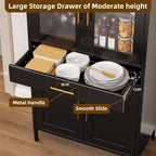COZONY Armoire haute métallique arquée, Bibliothèque de garde-manger avec porte vitrée et tiroir Étagères réglables pour salon et cuisine