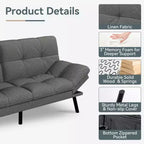 Dyonery 71 Canapé-lit futon convertible moderne, canapé-lit en lin avec coussins amovibles, dossier et accoudoirs réglables pour salon