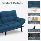 Dyonery 71 Canapé-lit futon convertible moderne, canapé-lit en lin avec coussins amovibles, dossier et accoudoirs réglables pour salon