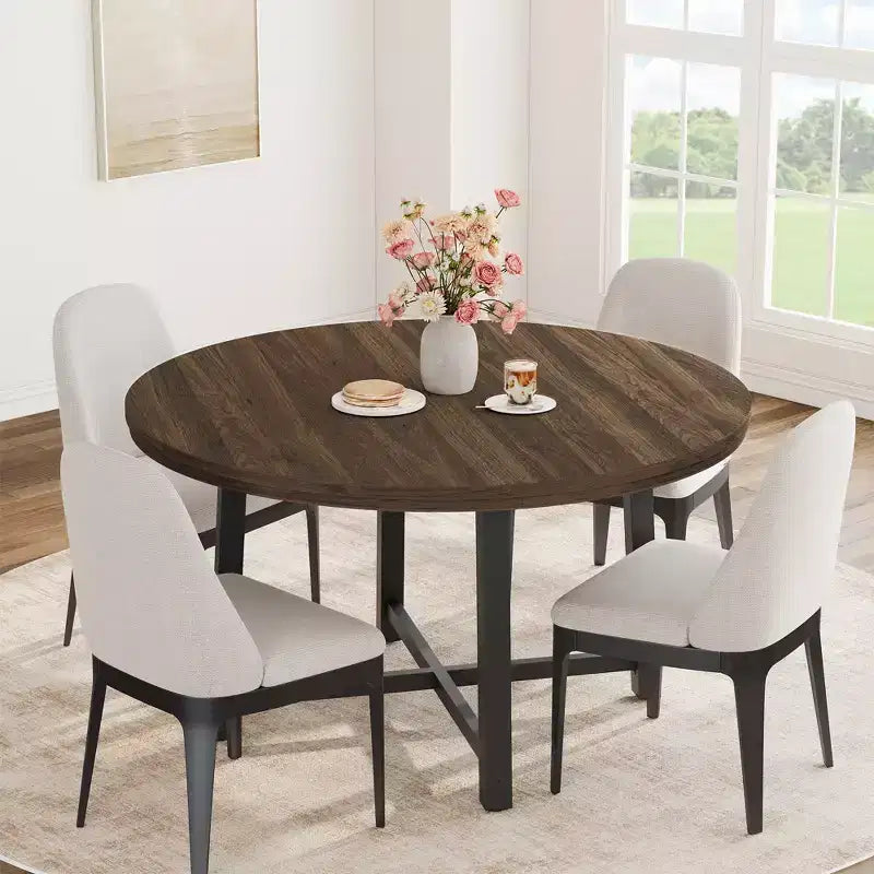 Table à manger ronde en métal style industriel J2, MDF, fer