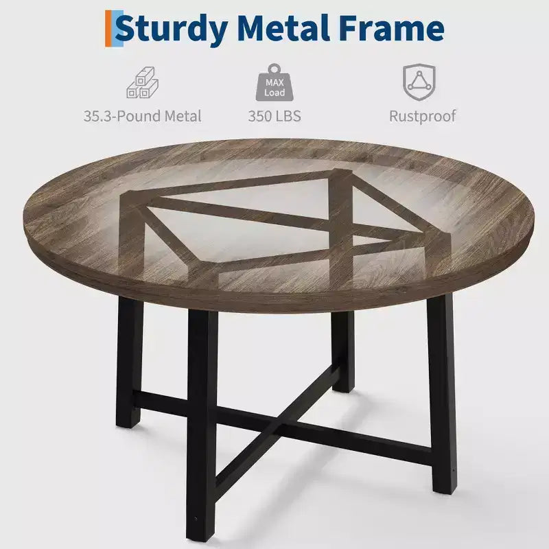 Table à manger ronde en métal style industriel J2, MDF, fer