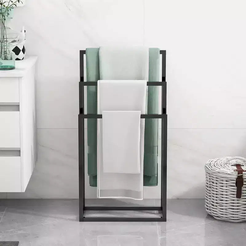 Porte-serviettes autoportant, support à serviettes à 3 niveaux pour couvertures, porte-serviettes industriel moderne en métal léger chromé pour serviettes de toilette