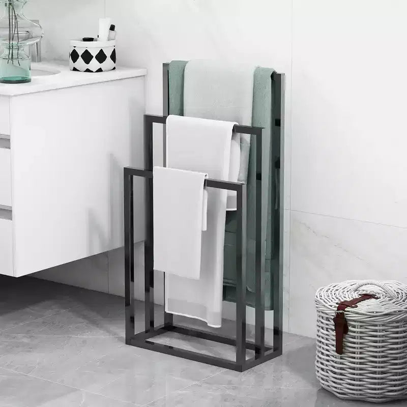 Freestanding Towel Rack Stand, 3 Tier Towel Stand Blanket Rack, Lightweight Chrome Finish Metal Industrial Modern Washcloths Holder for Hand Towels
