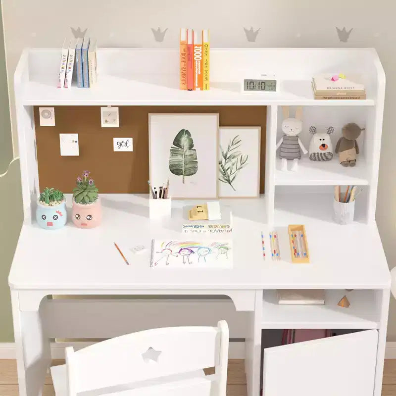 Ensemble bureau et chaise pour enfants avec étagère, armoire de rangement en bois - Table d'écriture et poste de travail informatique pour garçons et filles, mobilier de chambre.