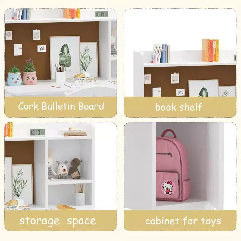 Ensemble bureau et chaise pour enfants avec étagère, armoire de rangement en bois - Table d'écriture et poste de travail informatique pour garçons et filles, mobilier de chambre.