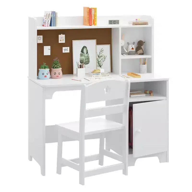 Ensemble bureau et chaise pour enfants avec étagère, armoire de rangement en bois - Table d'écriture et poste de travail informatique pour garçons et filles, mobilier de chambre.