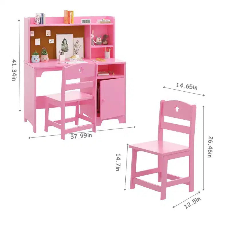 Ensemble bureau et chaise pour enfants avec étagère, armoire de rangement en bois - Table d'écriture et poste de travail informatique pour garçons et filles, mobilier de chambre.