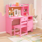 Ensemble bureau et chaise pour enfants avec étagère, armoire de rangement en bois - Table d'écriture et poste de travail informatique pour garçons et filles, mobilier de chambre.