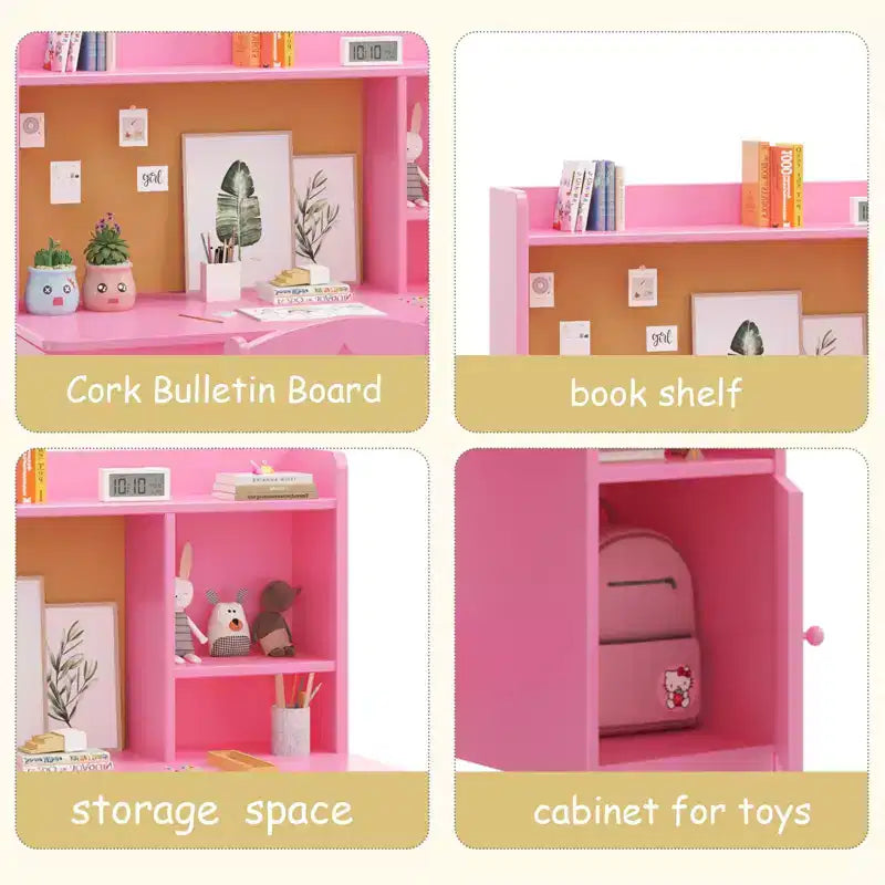 Ensemble bureau et chaise pour enfants avec étagère, armoire de rangement en bois - Table d'écriture et poste de travail informatique pour garçons et filles, mobilier de chambre.