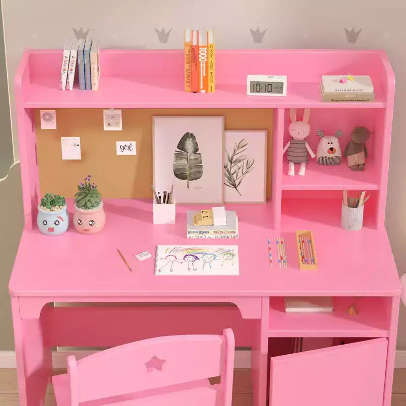 Ensemble bureau et chaise pour enfants avec étagère, armoire de rangement en bois - Table d'écriture et poste de travail informatique pour garçons et filles, mobilier de chambre.