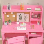 Ensemble bureau et chaise pour enfants avec étagère, armoire de rangement en bois - Table d'écriture et poste de travail informatique pour garçons et filles, mobilier de chambre.