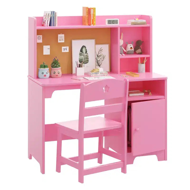 Ensemble bureau et chaise pour enfants avec étagère, armoire de rangement en bois - Table d'écriture et poste de travail informatique pour garçons et filles, mobilier de chambre.