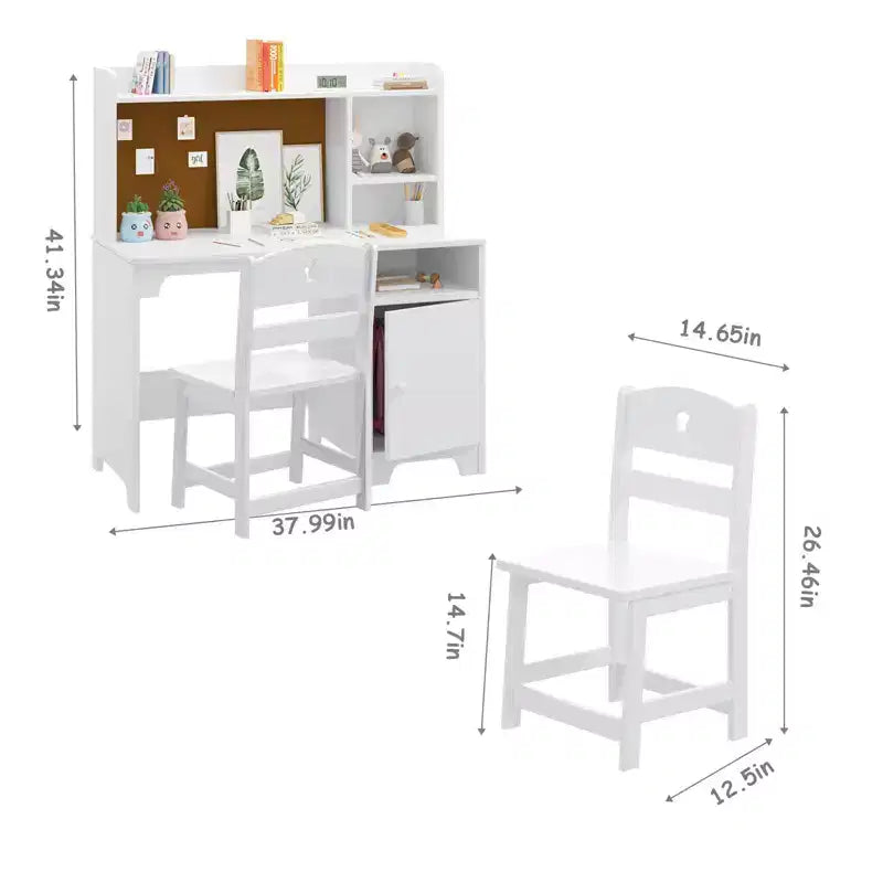 Ensemble bureau et chaise pour enfants avec étagère, armoire de rangement en bois - Table d'écriture et poste de travail informatique pour garçons et filles, mobilier de chambre.