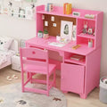 Kids Study Desk & Chair Set with Hutch, Wooden Storage Cabinet-Children's Writing Table & Computer Workstation for Boys and Girls, Bedroom Furniture
