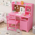 Kids Study Desk & Chair Set with Hutch, Wooden Storage Cabinet-Children's Writing Table & Computer Workstation for Boys and Girls, Bedroom Furniture