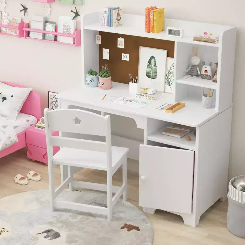 Ensemble bureau et chaise pour enfants avec étagère, armoire de rangement en bois - Table d'écriture et poste de travail informatique pour garçons et filles, mobilier de chambre.