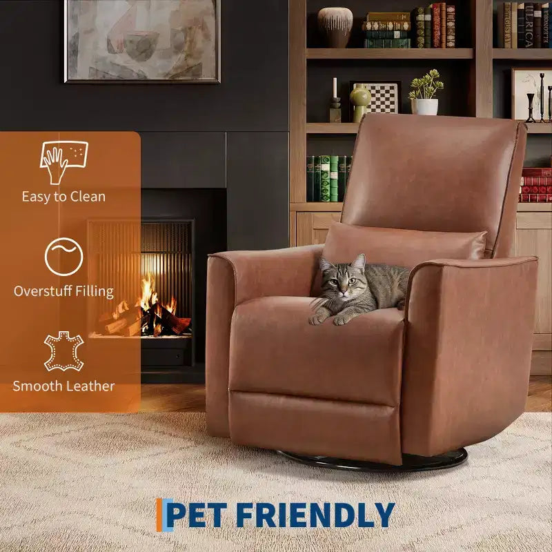Fauteuil inclinable, pivotant et à bascule, inclinable manuel avec fonction de glisse, soutien lombaire et accoudoirs rembourrés, fauteuil à bascule confortable, pour salon, chambre à coucher