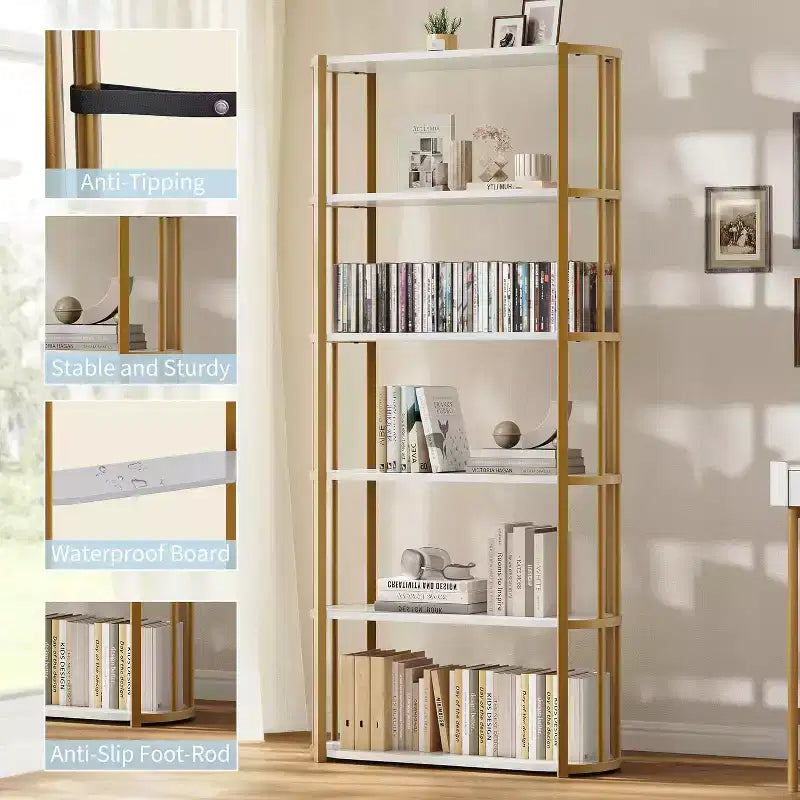 71 bibliothèques à 5 niveaux, étagères de rangement autoportantes hautes pour chambre, salon et bureau