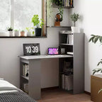 Bureau d'ordinateur avec étagères de rangement à 6 niveaux, poste de travail avec bibliothèque pour bureau à domicile