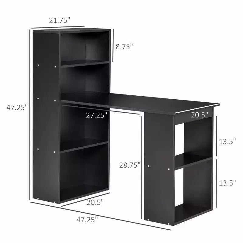 Bureau d'ordinateur avec étagères de rangement à 6 niveaux, poste de travail avec bibliothèque pour bureau à domicile