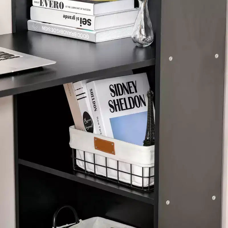 Bureau d'ordinateur avec étagères de rangement à 6 niveaux, poste de travail avec bibliothèque pour bureau à domicile