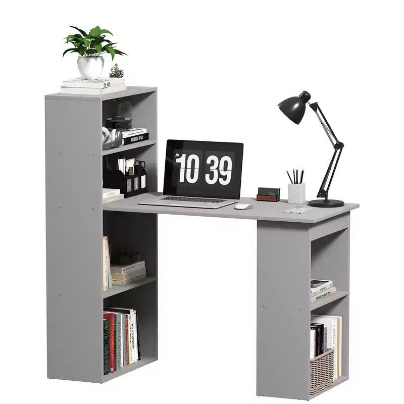 Bureau d'ordinateur avec étagères de rangement à 6 niveaux, poste de travail avec bibliothèque pour bureau à domicile