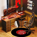 Bureau d'ordinateur avec prises de courant et lumières LED, table d'ordinateur de 67 pouces avec classeur et tiroirs en tissu