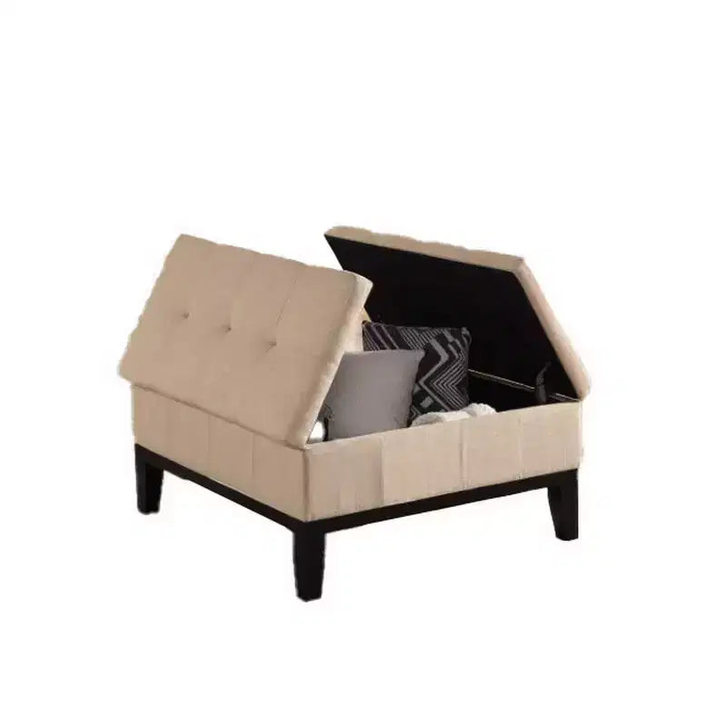 Ottoman Royal Hampton 36 pouces, couvercle à rangement divisé, revêtement touffeté beige, bois