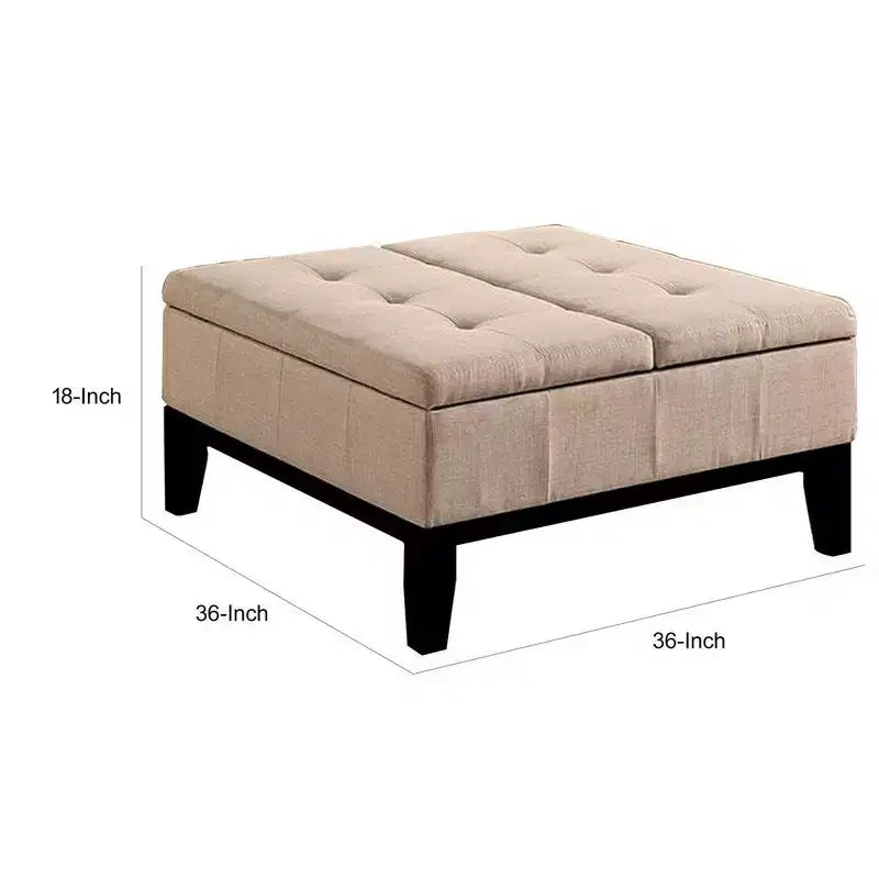 Ottoman Royal Hampton 36 pouces, couvercle à rangement divisé, revêtement touffeté beige, bois