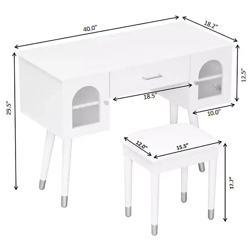 Furniliving Ensemble élégant coiffeuse et chaise, coiffeuse moderne avec rangement, bureau, port de charge