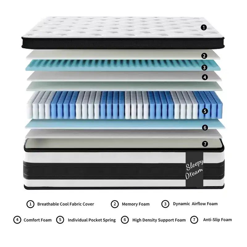 Matelas hybride Whisen 12 Twin XL avec mousse à mémoire de forme, housse respirante rafraîchissante, ressorts ensachés individuels