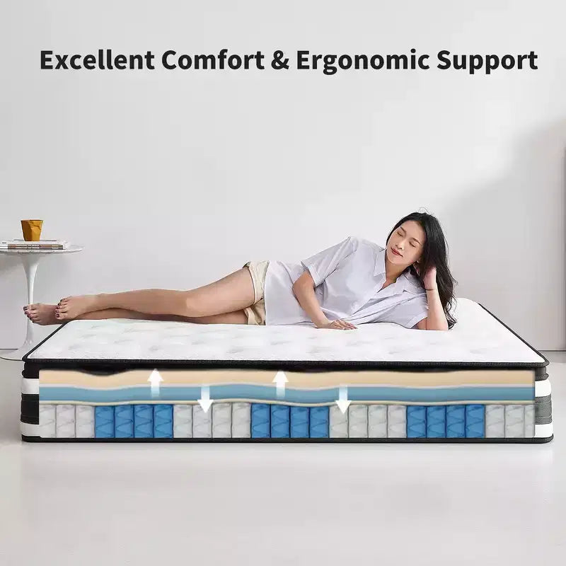 Matelas hybride Whisen 12 Twin XL avec mousse à mémoire de forme, housse respirante rafraîchissante, ressorts ensachés individuels