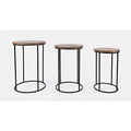Jofran,Warner Round Modern Rustic Solid Wood and Metal Nesting End Tables - Set of 3