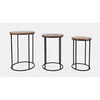 Jofran,Warner Round Modern Rustic Solid Wood and Metal Nesting End Tables - Set of 3