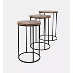 Jofran, Tables gigognes modernes et rustiques rondes en bois massif et métal - Lot de 3