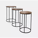 Jofran, Tables gigognes modernes et rustiques rondes en bois massif et métal - Lot de 3
