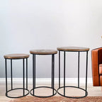 Jofran, Tables gigognes modernes et rustiques rondes en bois massif et métal - Lot de 3