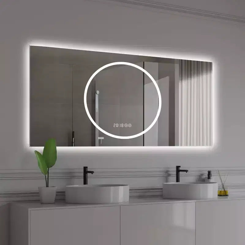 Miroir de courtoisie mural de 48 x 24 pouces avec 3 couleurs et 6 niveaux de luminosité à intensité variable, anti-buée