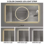 Miroir de courtoisie mural de 48 x 24 pouces avec 3 couleurs et 6 niveaux de luminosité à intensité variable, anti-buée