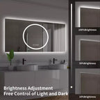Miroir de courtoisie mural de 48 x 24 pouces avec 3 couleurs et 6 niveaux de luminosité à intensité variable, anti-buée