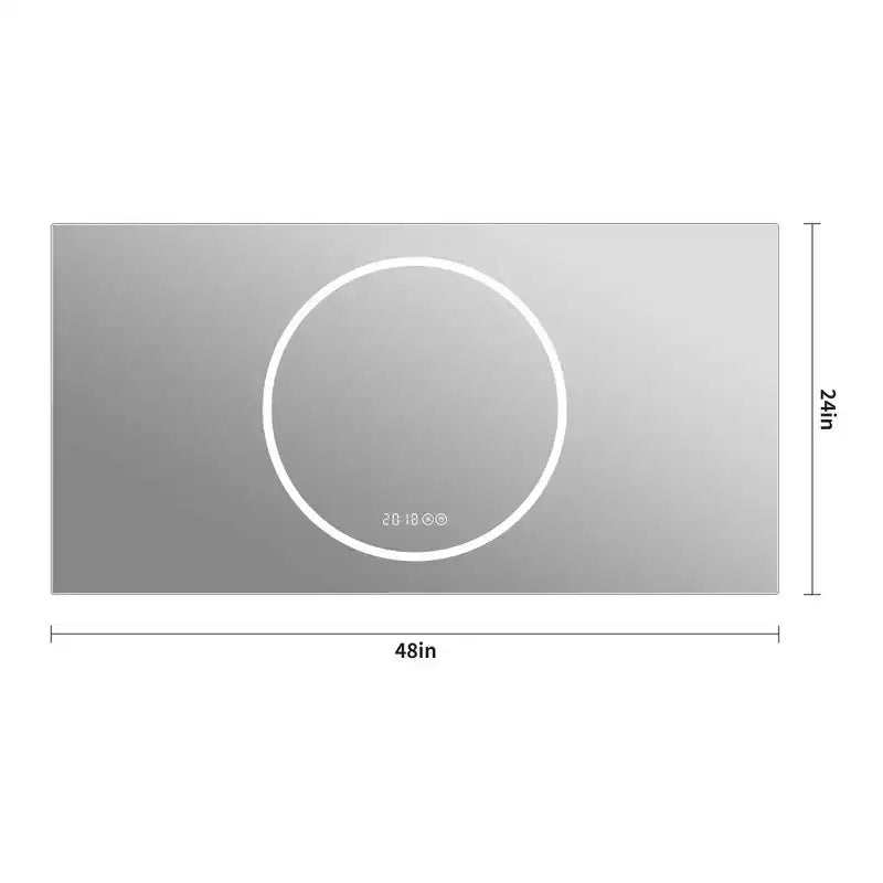 Miroir de courtoisie mural de 48 x 24 pouces avec 3 couleurs et 6 niveaux de luminosité à intensité variable, anti-buée