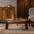36 Round Wood Coffee Table for Living Room, Rustic Farmhouse Center Table with Solid Legs - Panipeachy