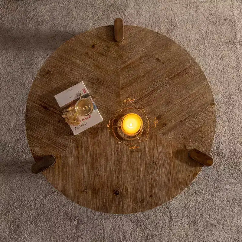 Table basse ronde en bois de 36 po pour salon, table basse rustique de style ferme avec pieds solides – Panipeachy